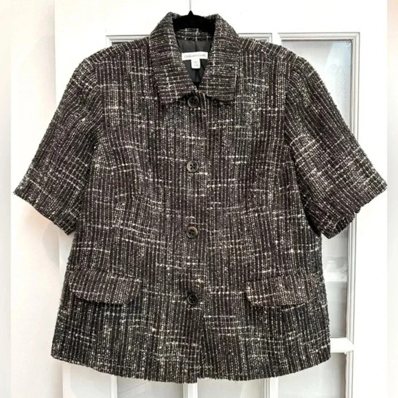 COLDWATER CREEK Wool Short Sleeve Blazer Jacket Brown Blue Tweed Plus Size 18W - Picture 1 of 15